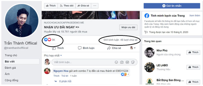 fanpage trấn thành, giả mạo trấn thành, trấn thành bán nước hoa, nước hoa trấn thành