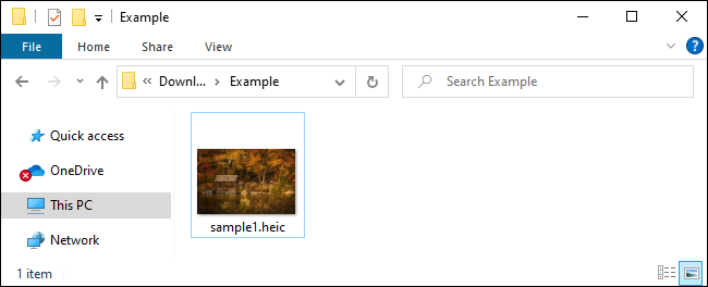 File Explorer hiển thị hình thu nhỏ của tệp HEIC trong Windows 10.
