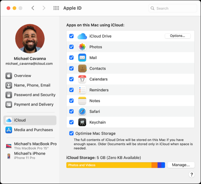 Tùy chọn iCloud trên Big Sur