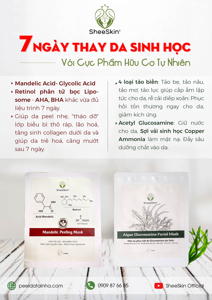 peel da tại nhà, mandelic peeling mask, peel da, sheeskin