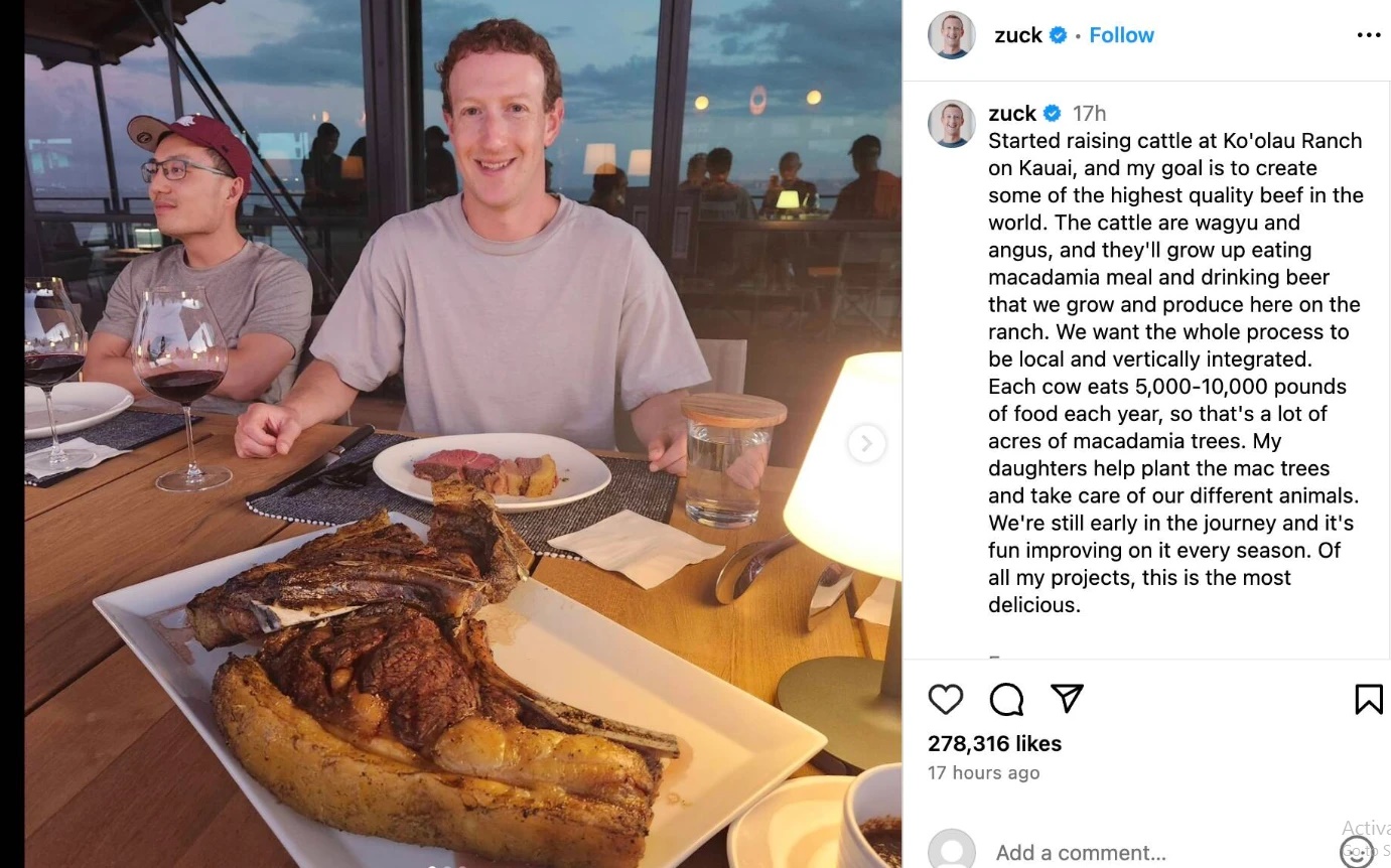 Mark Zuckerberg, Facebook, Nuôi bò, Bia, Hạt mắc ca, Thịt bò chất lượng cao, Wagyu, Angus