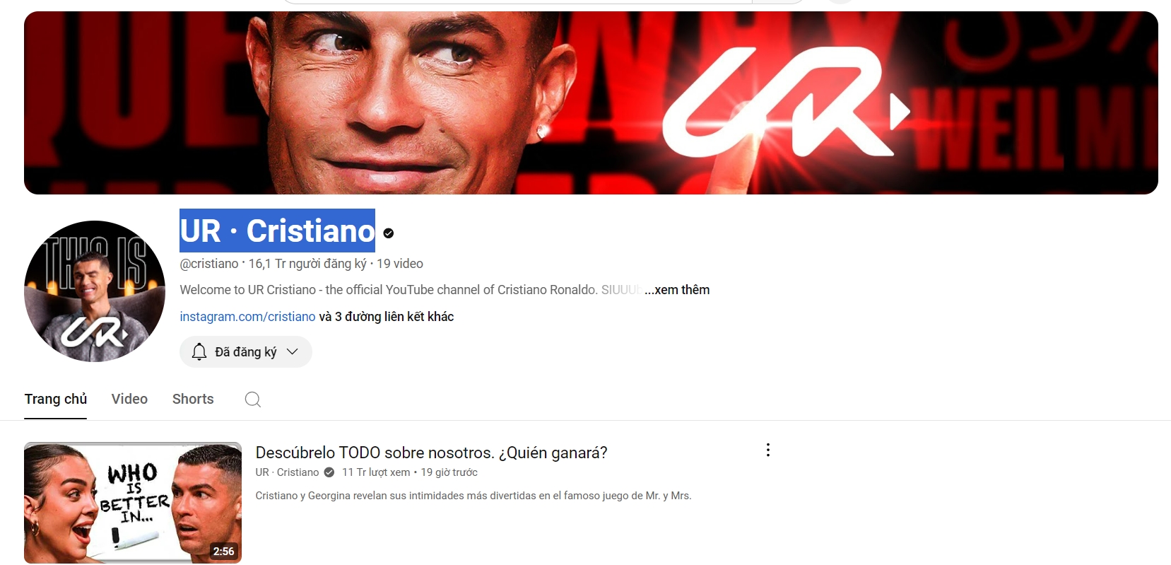 UR - Cristiano, Ronaldo, kênh YouTube của Ronaldo