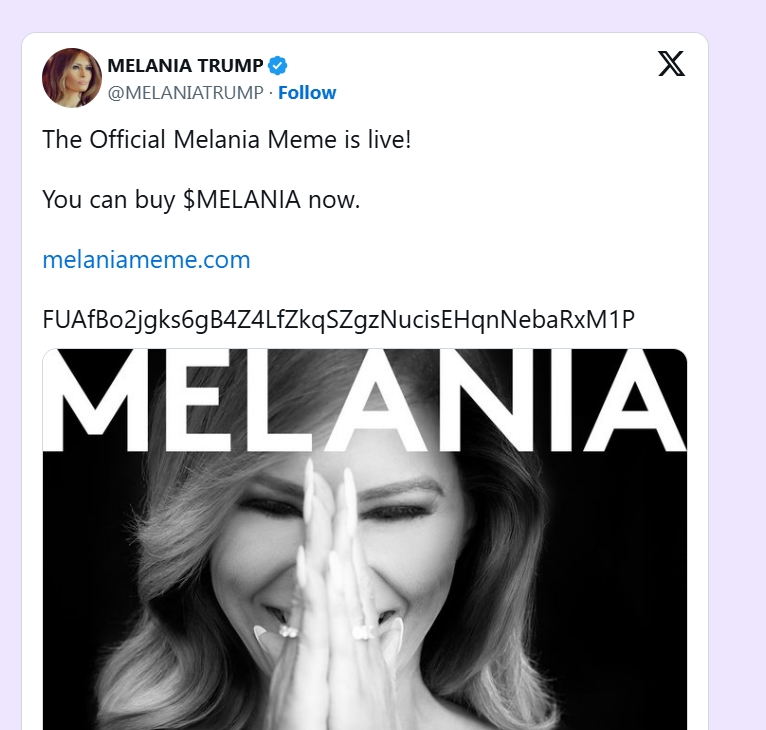 Melania Trump meme coin, $melania là gì, tiền điện tử của Melania Trump, meme coin blockchain Solana, $melania coin