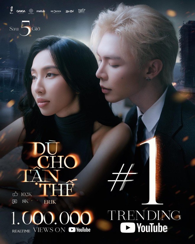 MV Dù cho tận thế (vẫn yêu em), MV Dù cho tận thế lọt Top 1 YouTube, Erik Top 1 trending YouTube, Erik MV mới triệu view, Dù cho tận thế Erik