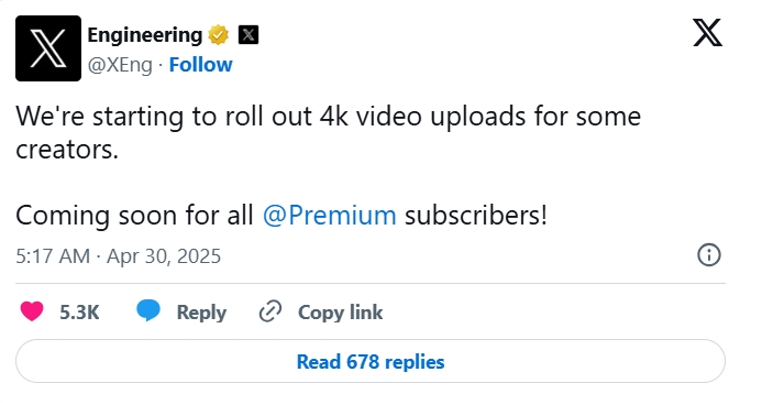 X, Twitter, Elon Musk, video 4K, người dùng Premium, tải video chất lượng cao, mạng xã hội X