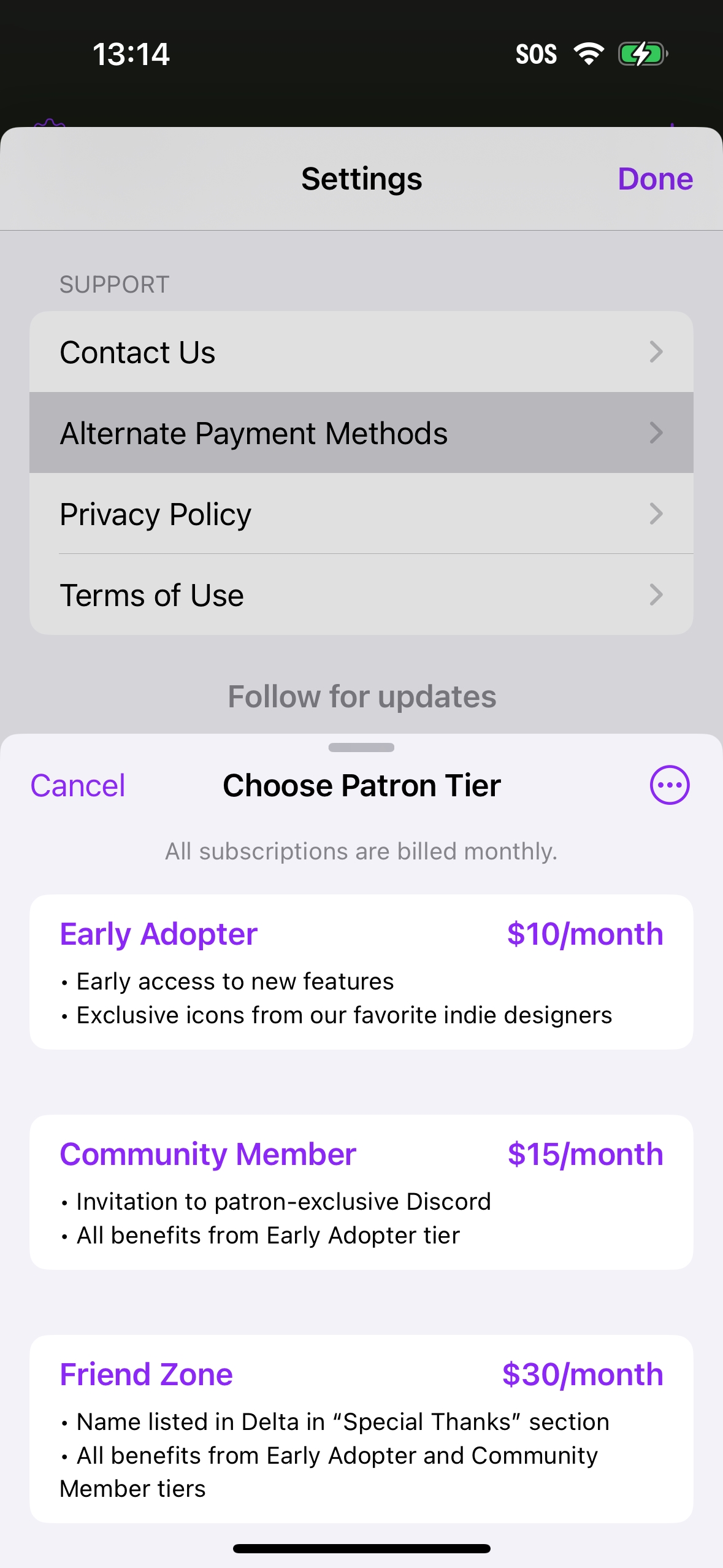 Delta, Patreon, App Store, Apple, thanh toán ngoài, ứng dụng giả lập