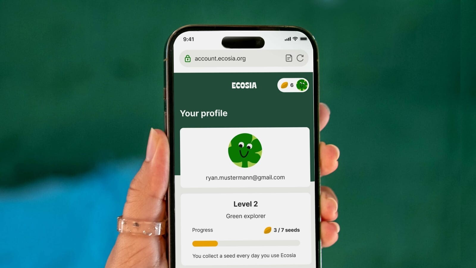 Ecosia, công cụ tìm kiếm trồng cây, bộ đếm hạt giống, hành động khí hậu, công nghệ khí hậu, phục hồi sinh thái