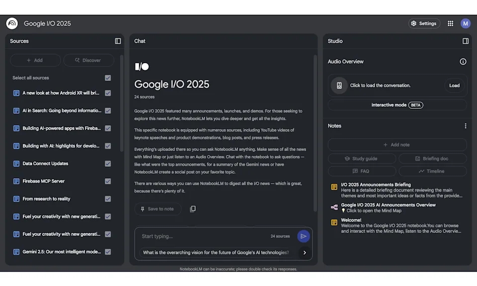 NotebookLM, AI Google, sự kiện Google I/O 2025, công cụ ghi chú AI, bản đồ tư duy