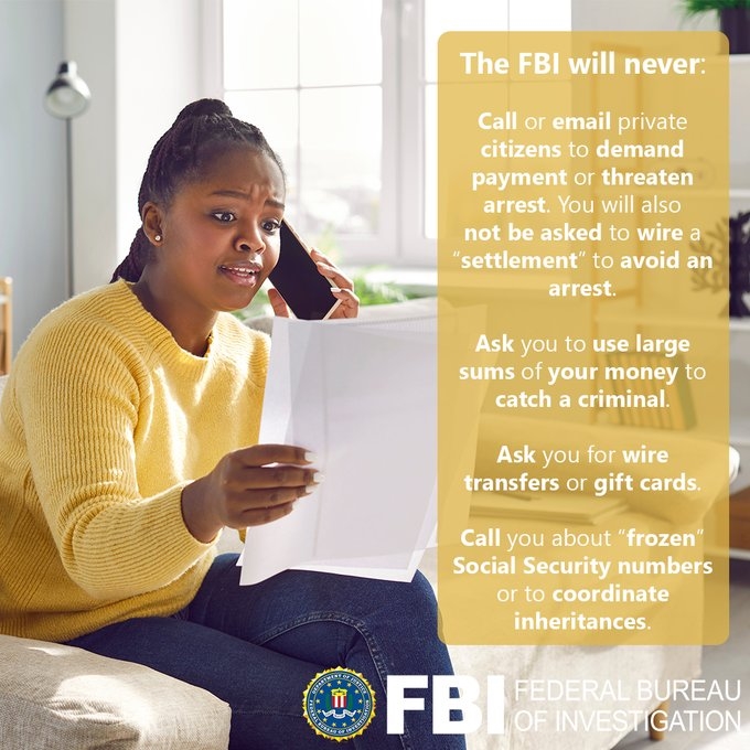 FBI, cảnh báo lừa đảo, mạo danh cảnh sát, gọi điện lừa tiền, lừa đảo điện thoại