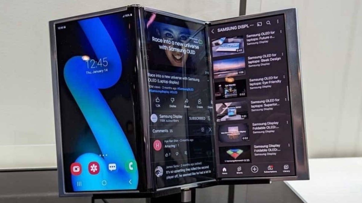 Samsung Galaxy G Fold, điện thoại gập ba, sạc nhanh Samsung, Huawei Mate XT, pin Galaxy G Fold