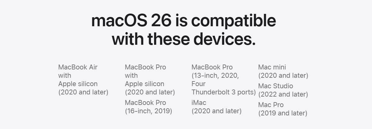 macOS Tahoe 26, Mac Intel, Apple Silicon, macOS cuối cùng, hỗ trợ hệ điều hành