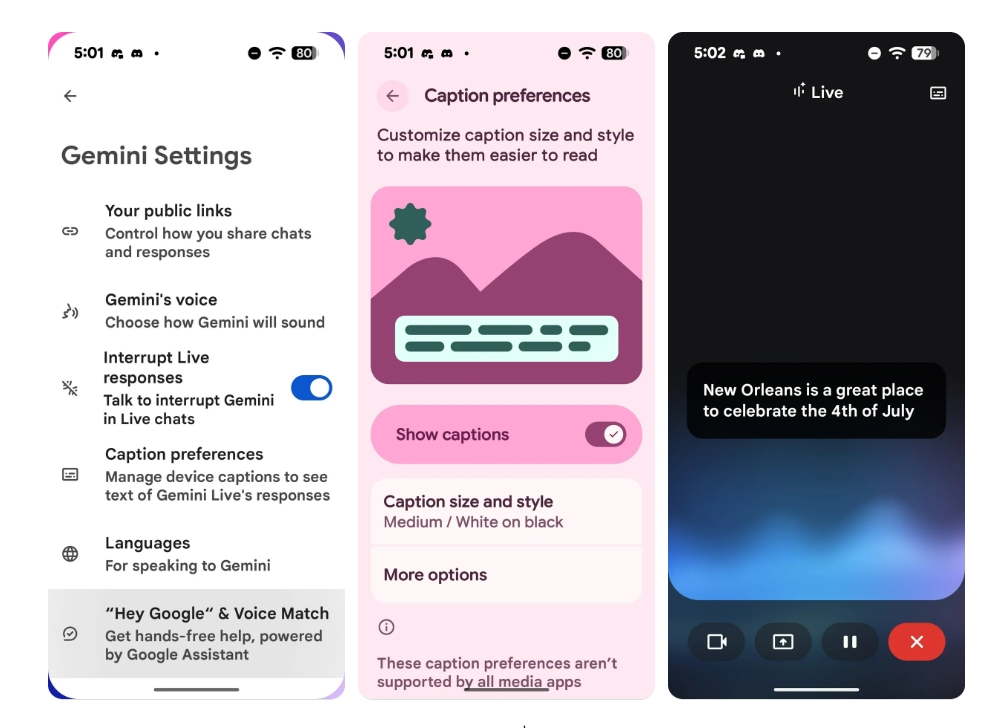 Gemini Live, Google Gemini, phụ đề Gemini, trợ lý AI Android, cập nhật Google app