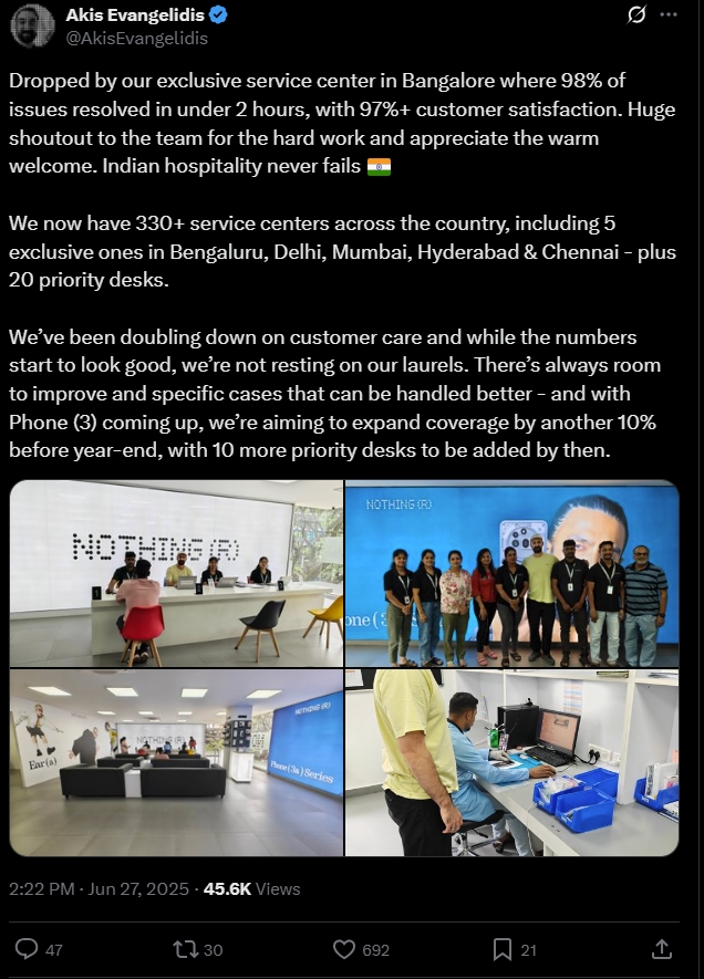 Nothing, Nothing Phone 3, trung tâm bảo hành Nothing, dịch vụ khách hàng, hỗ trợ kỹ thuật, Bengaluru