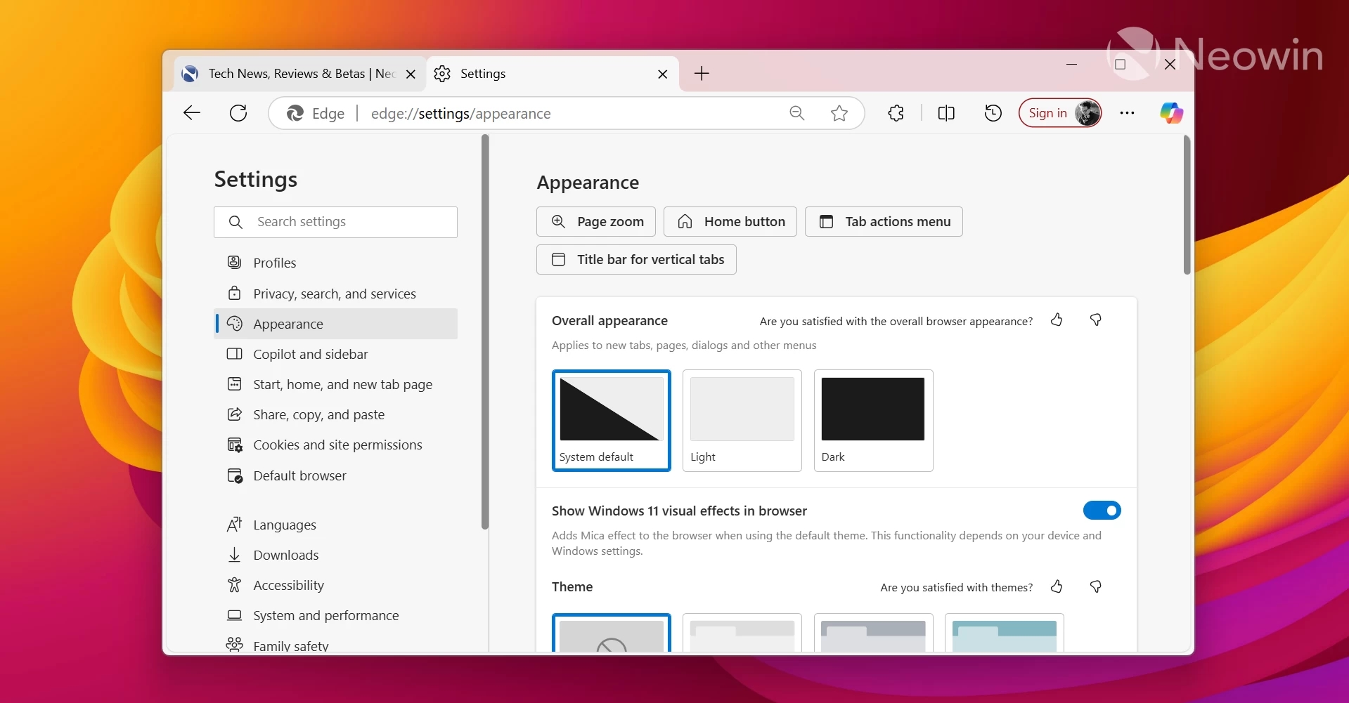 Microsoft Edge, Windows 11, Mica, bật Mica Edge