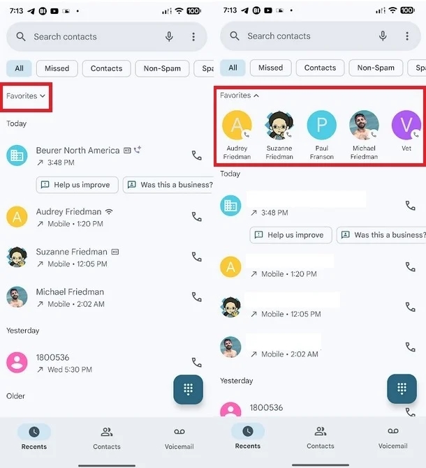 Google, ứng dụng Gọi điện, Android, tab Yêu thích, cập nhật giao diện