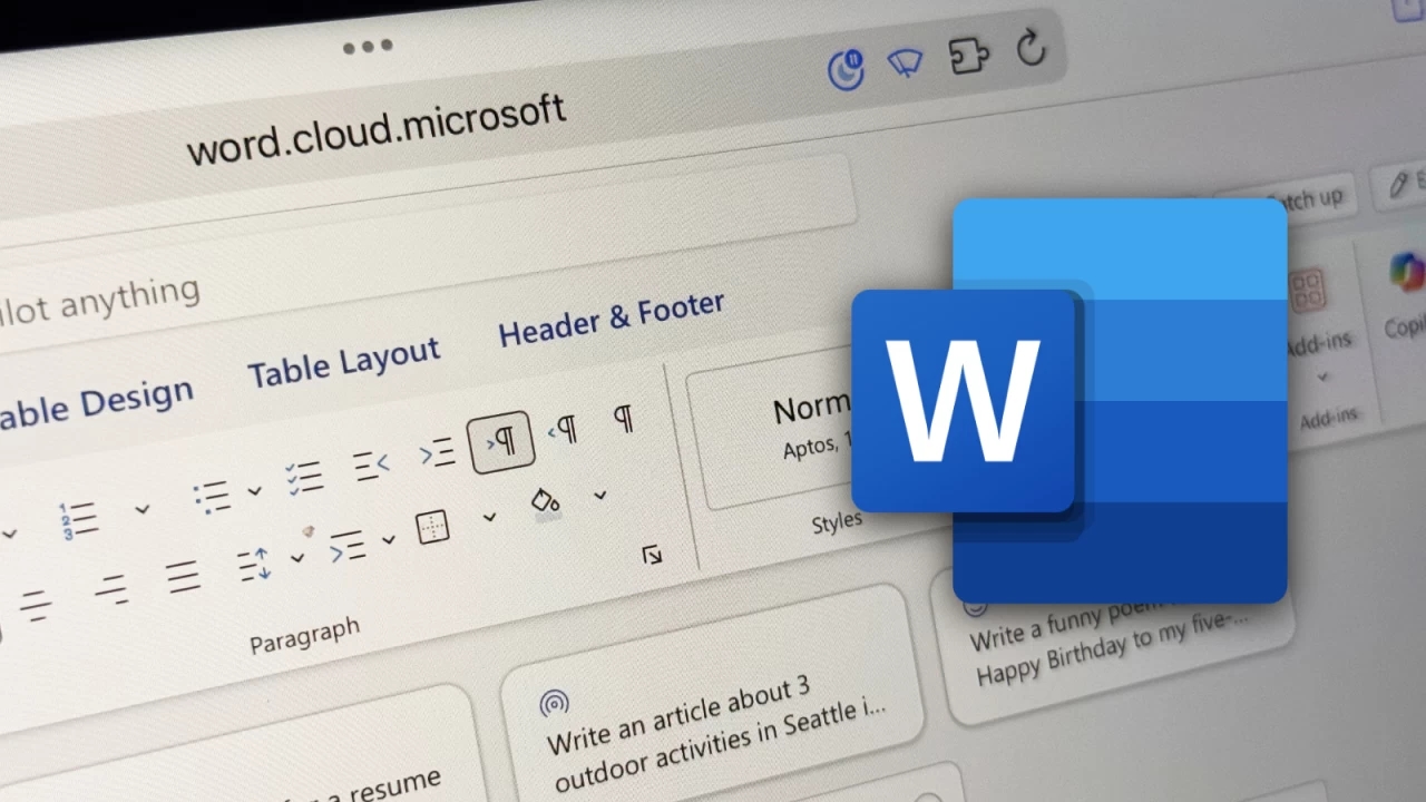 Word Online, chỉnh sửa header footer, Microsoft Word, soạn thảo văn bản trực tuyến, Microsoft 365