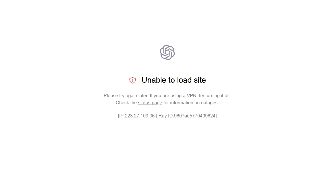 ChatGPT sập, ChatGPT Việt Nam, lỗi ChatGPT, Unable to load site, OpenAI, sự cố ChatGPT