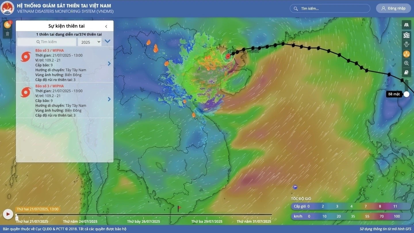 Bão Wipha, theo dõi bão, ứng dụng thời tiết, VNDMS, Windy, Accuweather