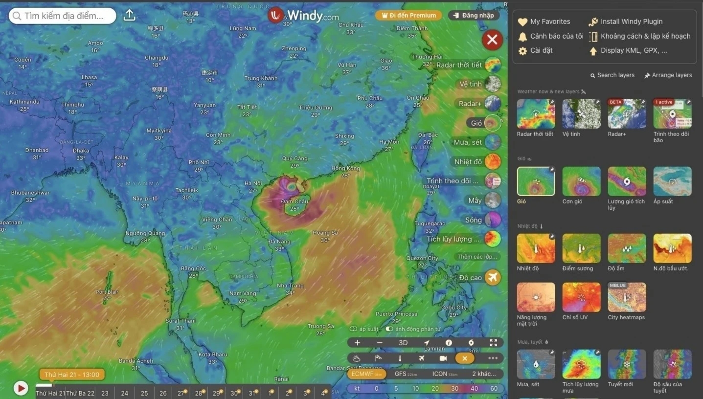 Bão Wipha, theo dõi bão, ứng dụng thời tiết, VNDMS, Windy, Accuweather