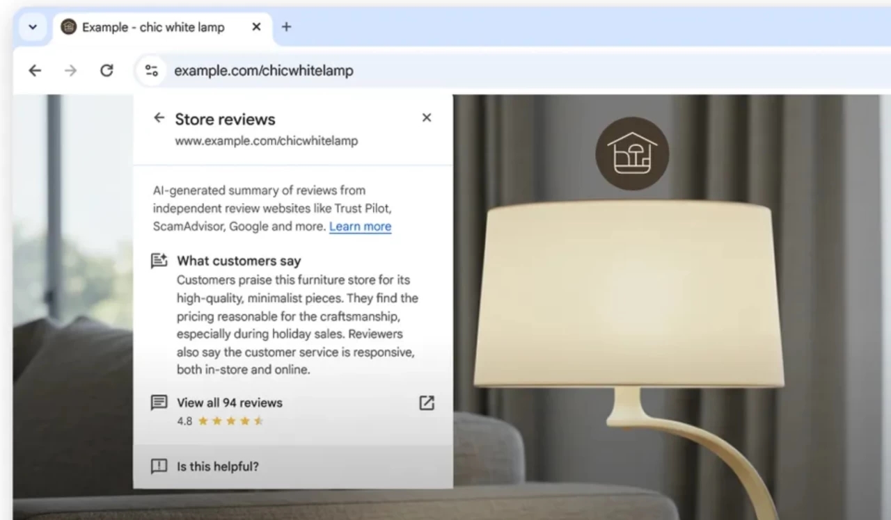Google Chrome, AI, tóm tắt đánh giá, mua sắm online