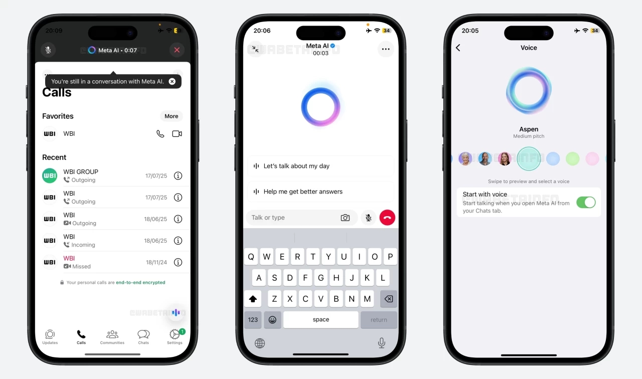 Meta AI, WhatsApp voice chat, gọi giọng nói WhatsApp, quyền riêng tư AI, WhatsApp iOS beta