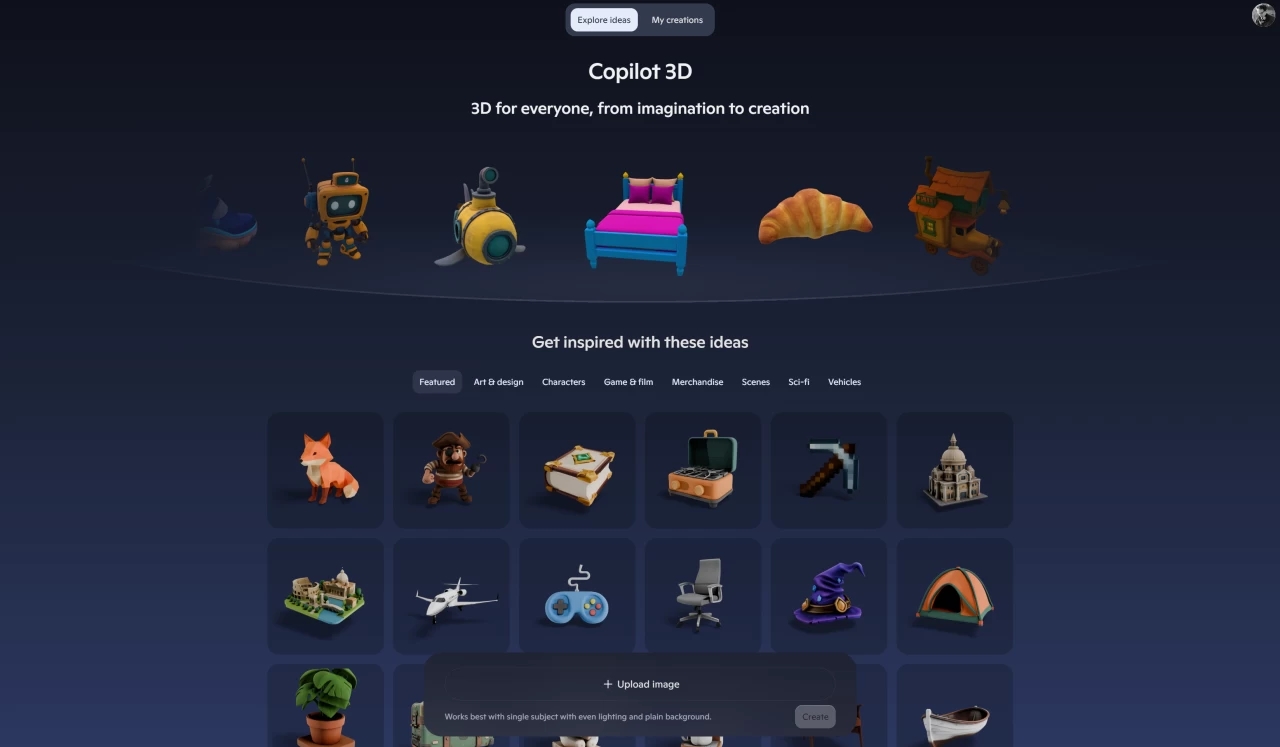 Copilot 3D, biến ảnh 2D thành 3D, Microsoft Copilot, tạo mô hình 3D, AI của Microsoft
