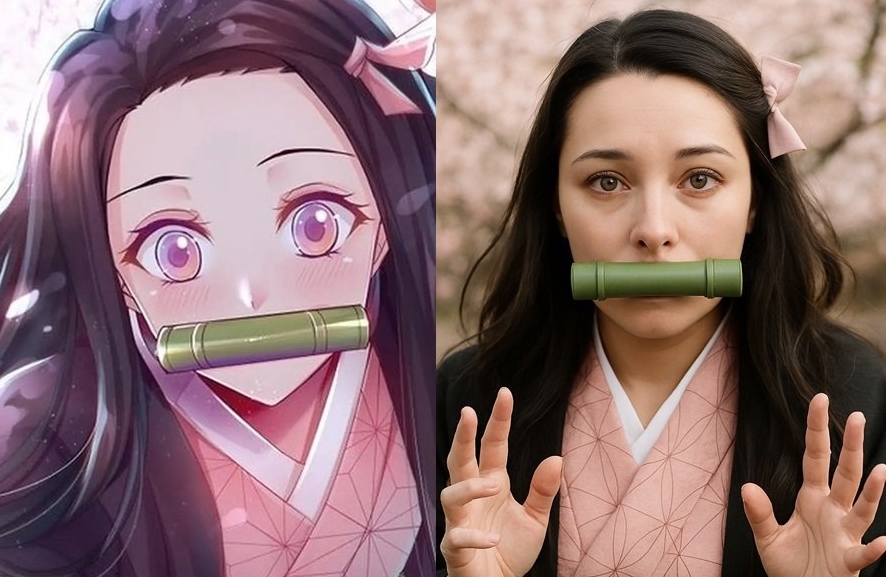 Thanh Gươm Diệt Quỷ, Vô Hạn Thành, Nezuko, Tanjirō, Hashibira Inosuke, AI nhân vật thật, anime 2025