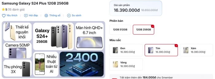 Galaxy S24 Plus, Samsung Galaxy S24 Plus, điện thoại AI, màn hình 120Hz, pin 4900mAh, smartphone 2025