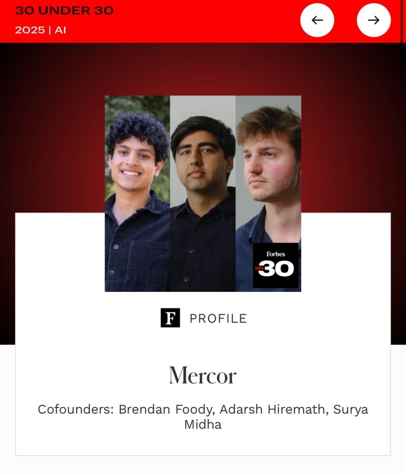 Mercor, ứng dụng AI, tỷ phú tự thân, Brendan Foody, Adarsh Hiremath, Surya Midha, startup AI