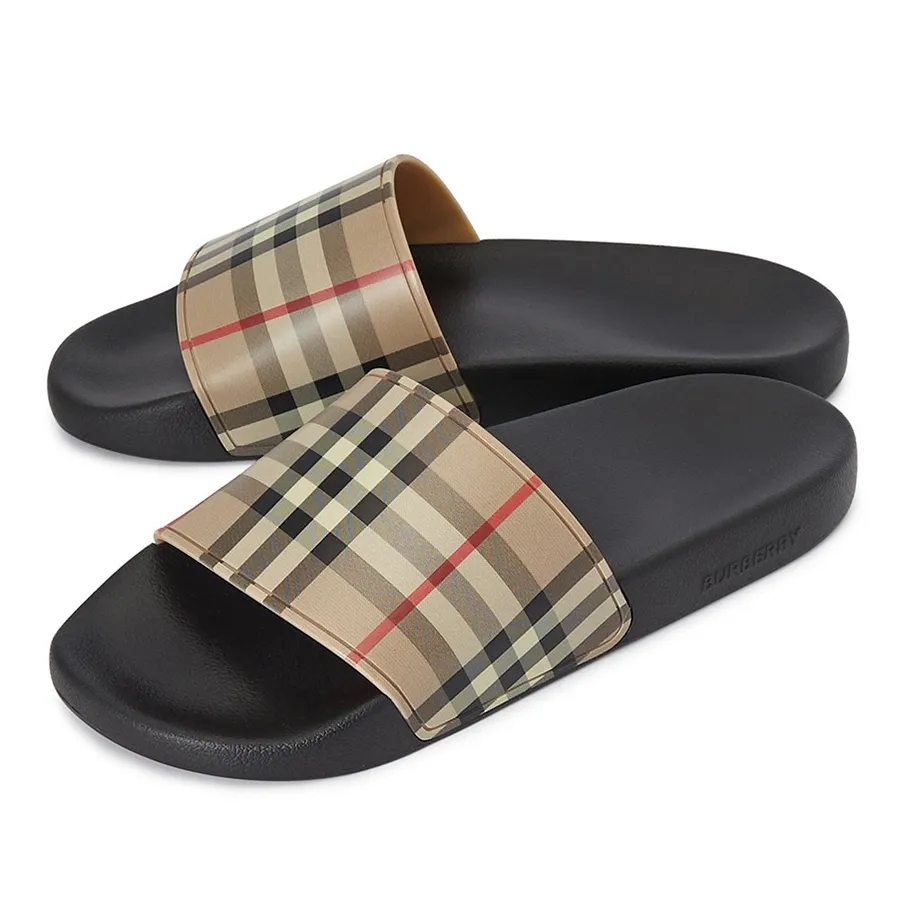 Dép Burberry Vintage Check Slides 8023965 đen be: Chất Anh Quốc thanh lịch