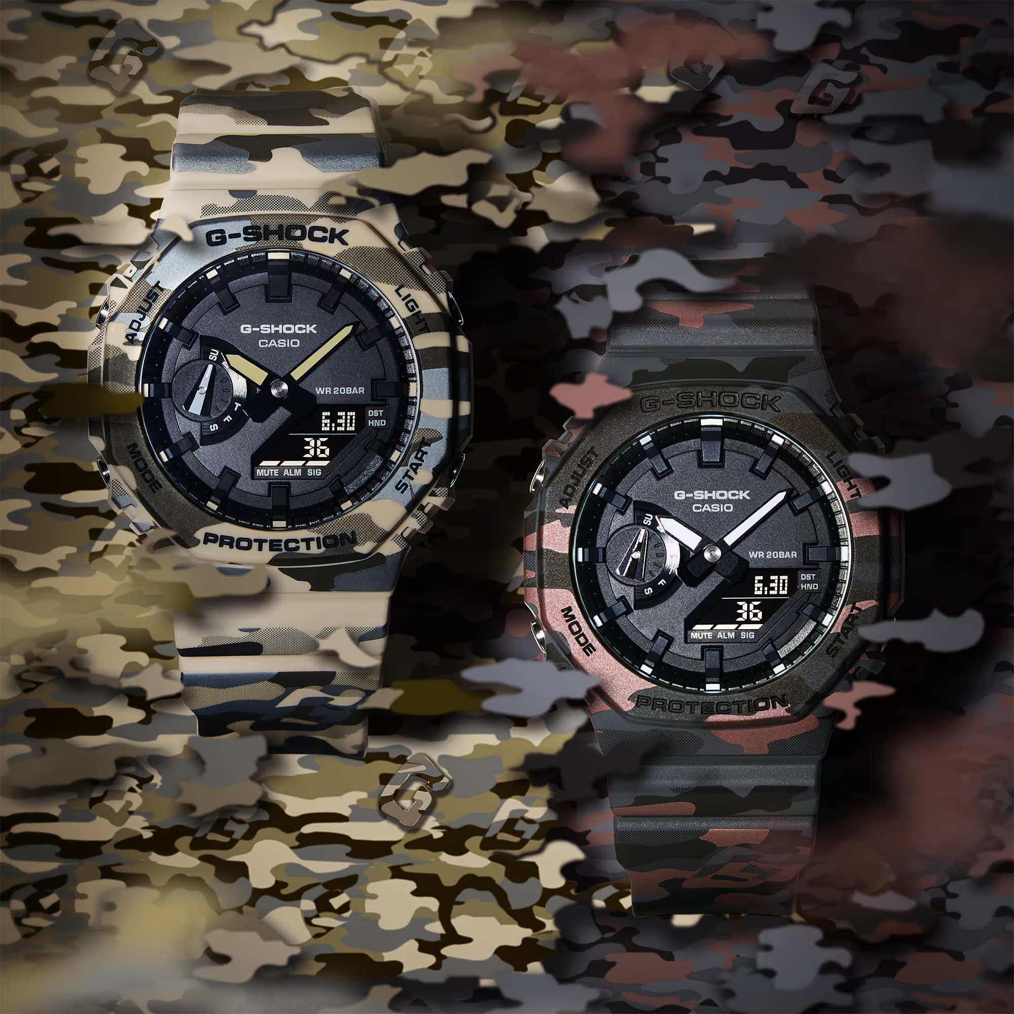 G-SHOCK GA-2100CM-5A: Camo chất phố, đeo nhẹ tay