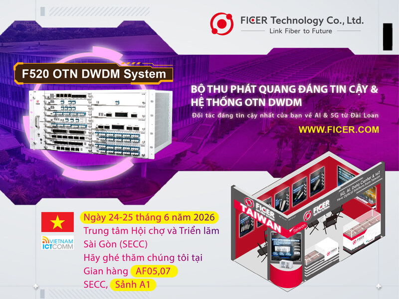 FICER giới thiệu bộ thu phát quang và hệ thống OTN DWDM hỗ trợ kết nối truyền dẫn cho AI, 5G và IoT tại ICTCOMM Vietnam 2026
